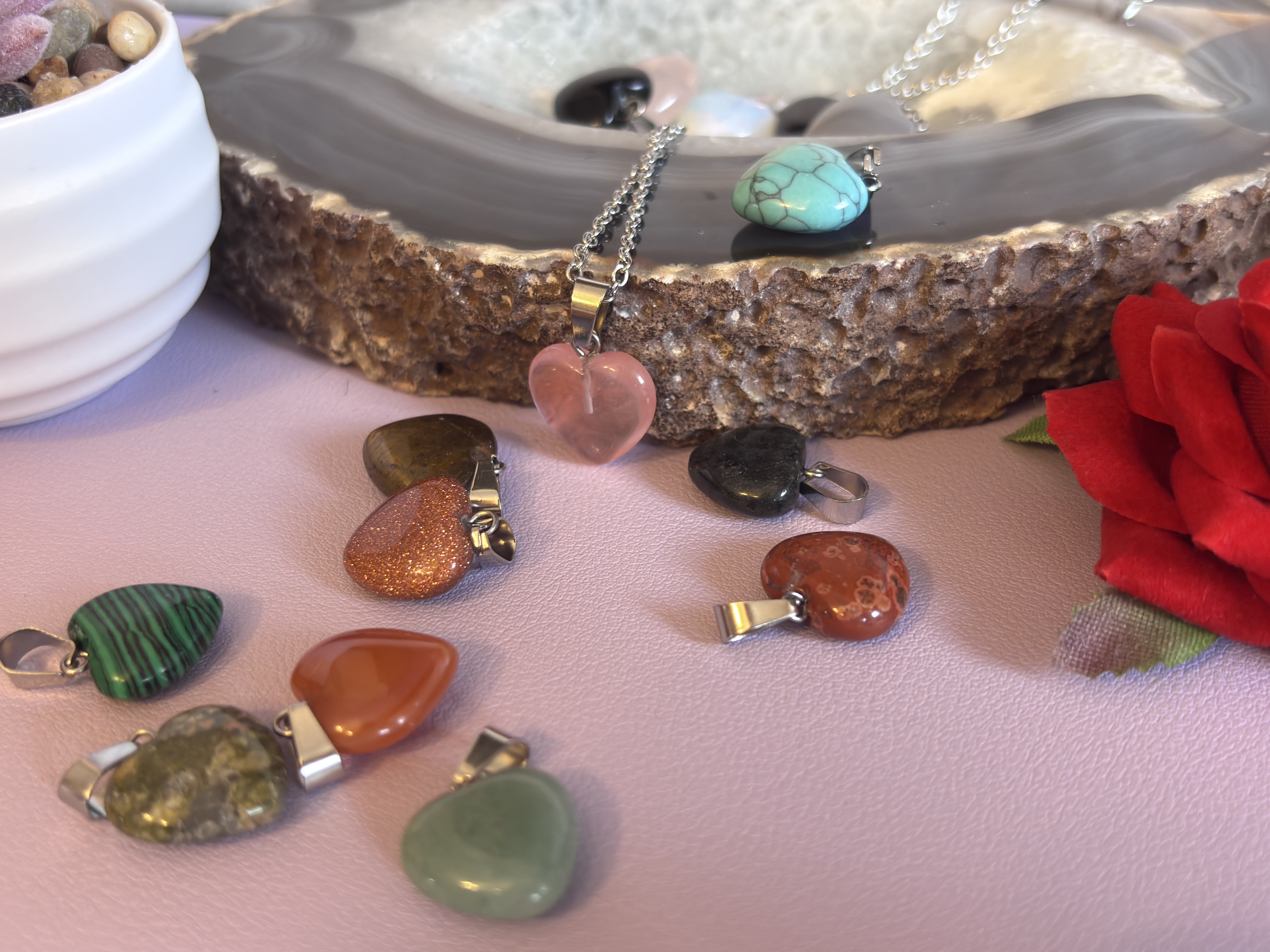 various gemstone hearts